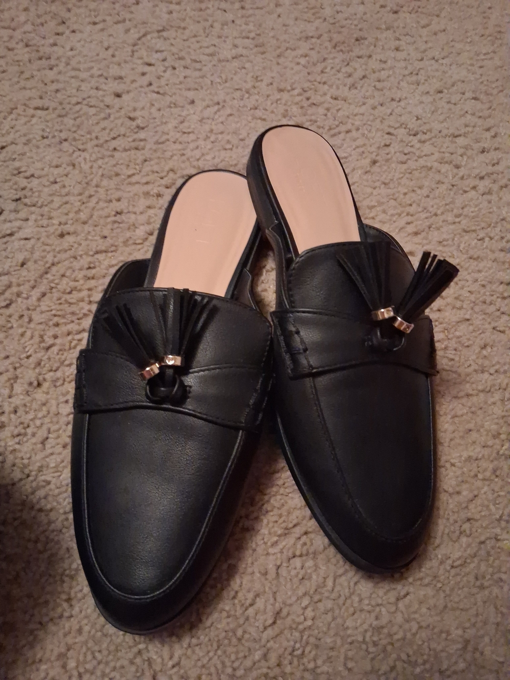 LOFT Black Tassel Backless Loafer Mules